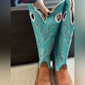 Tony Lama Turquoise and Brown Leather Boots